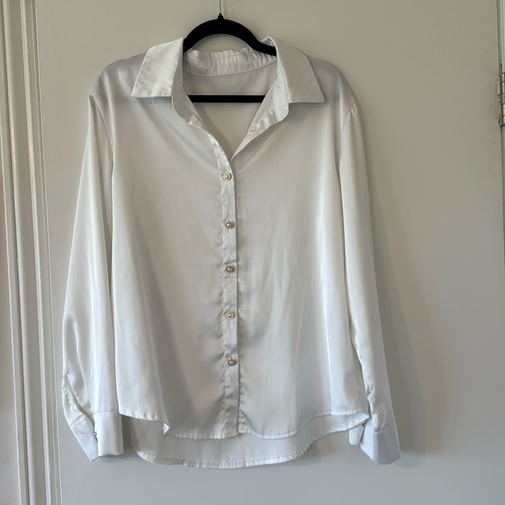 White Button-Down with Pearl detail